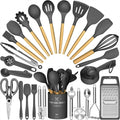 Silicone Utensil Set With Wood Handles