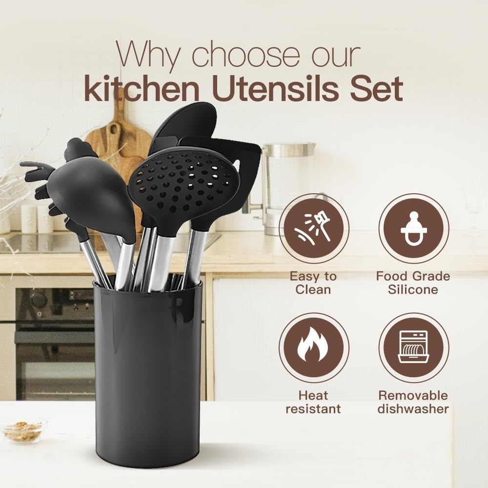 Silicone Kitchen Utensils Set With Holder