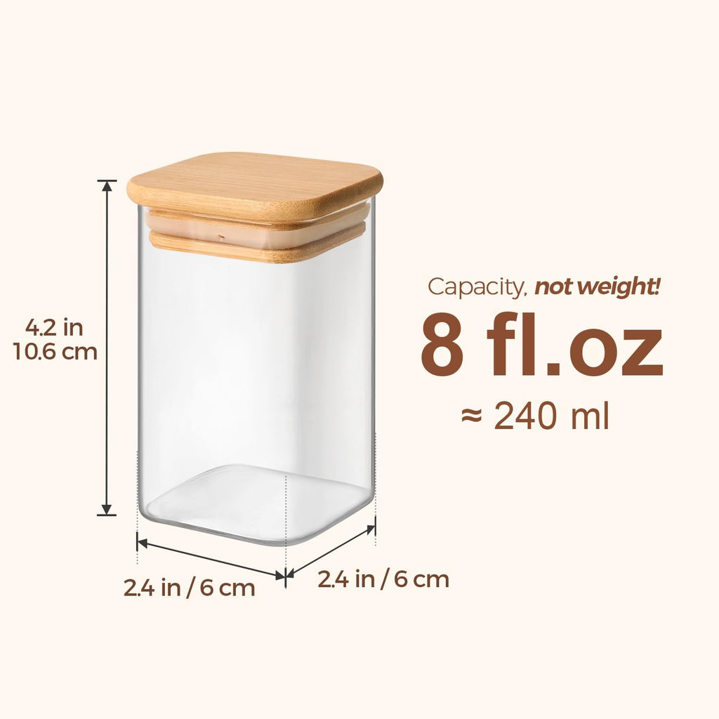 Square Glass Spice Jars Bamboo Lids