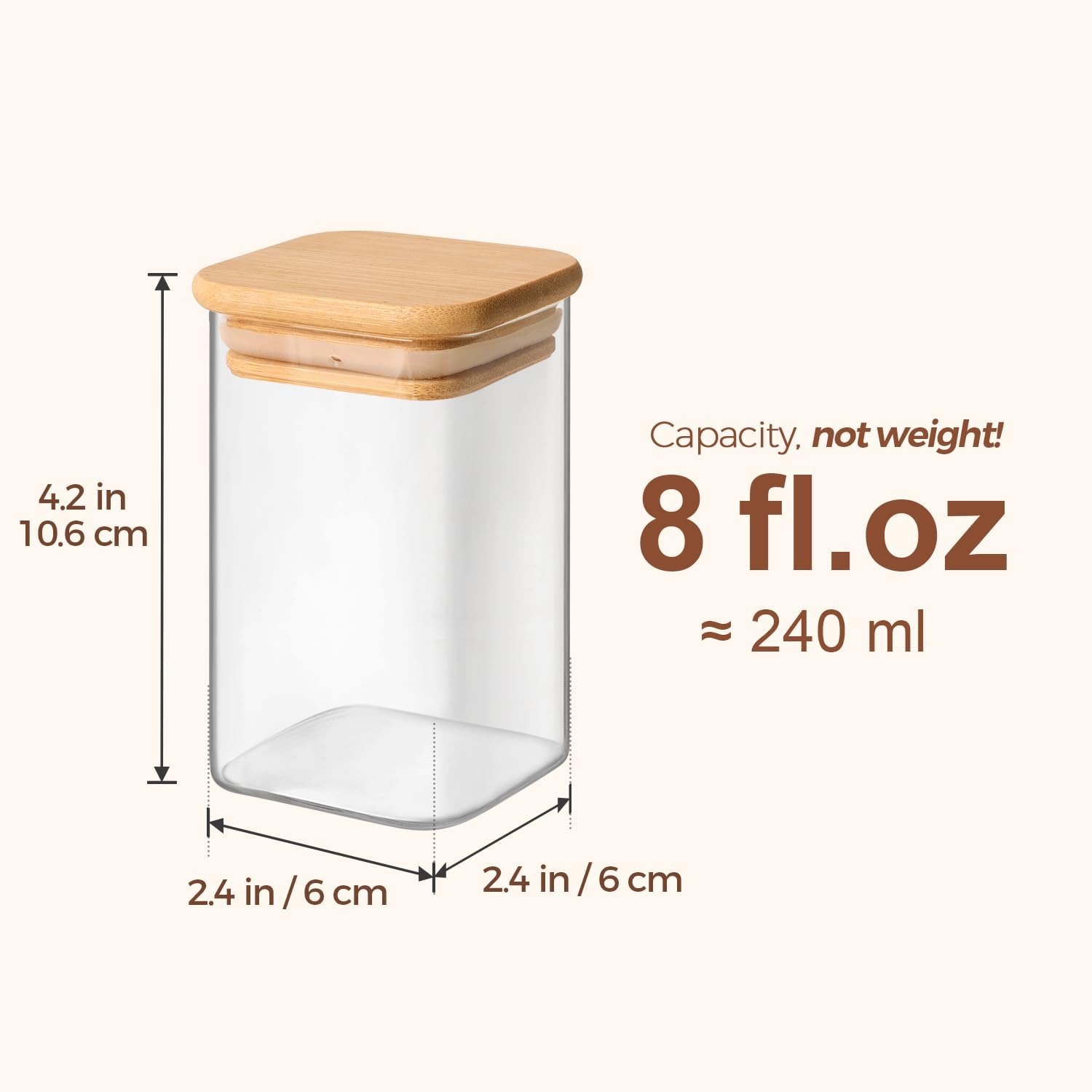 Square Glass Spice Jars Bamboo Lids