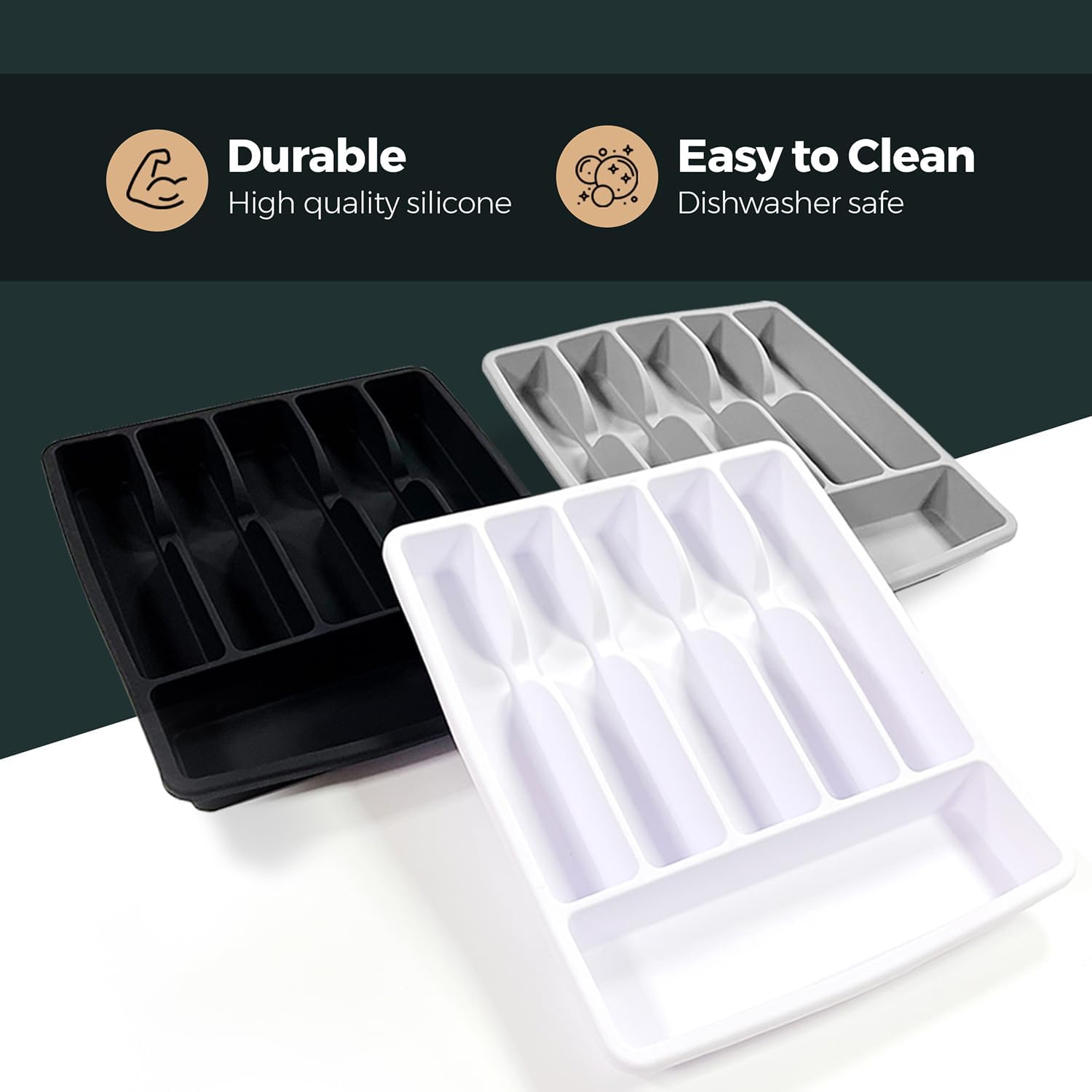 Non‑Slip Silicone Cutlery Drawer Organizer
