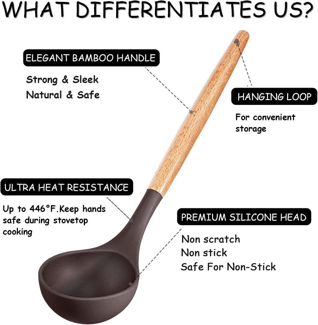 Silicone Utensils Set Wooden Handles