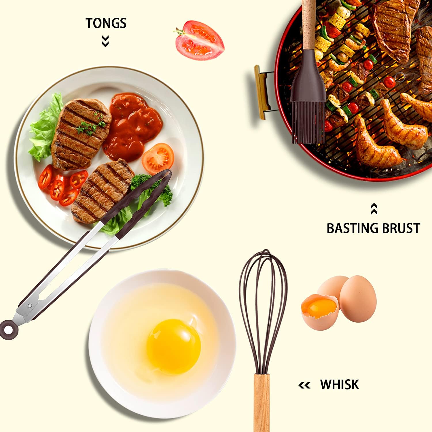 Silicone Utensils Set Wooden Handles