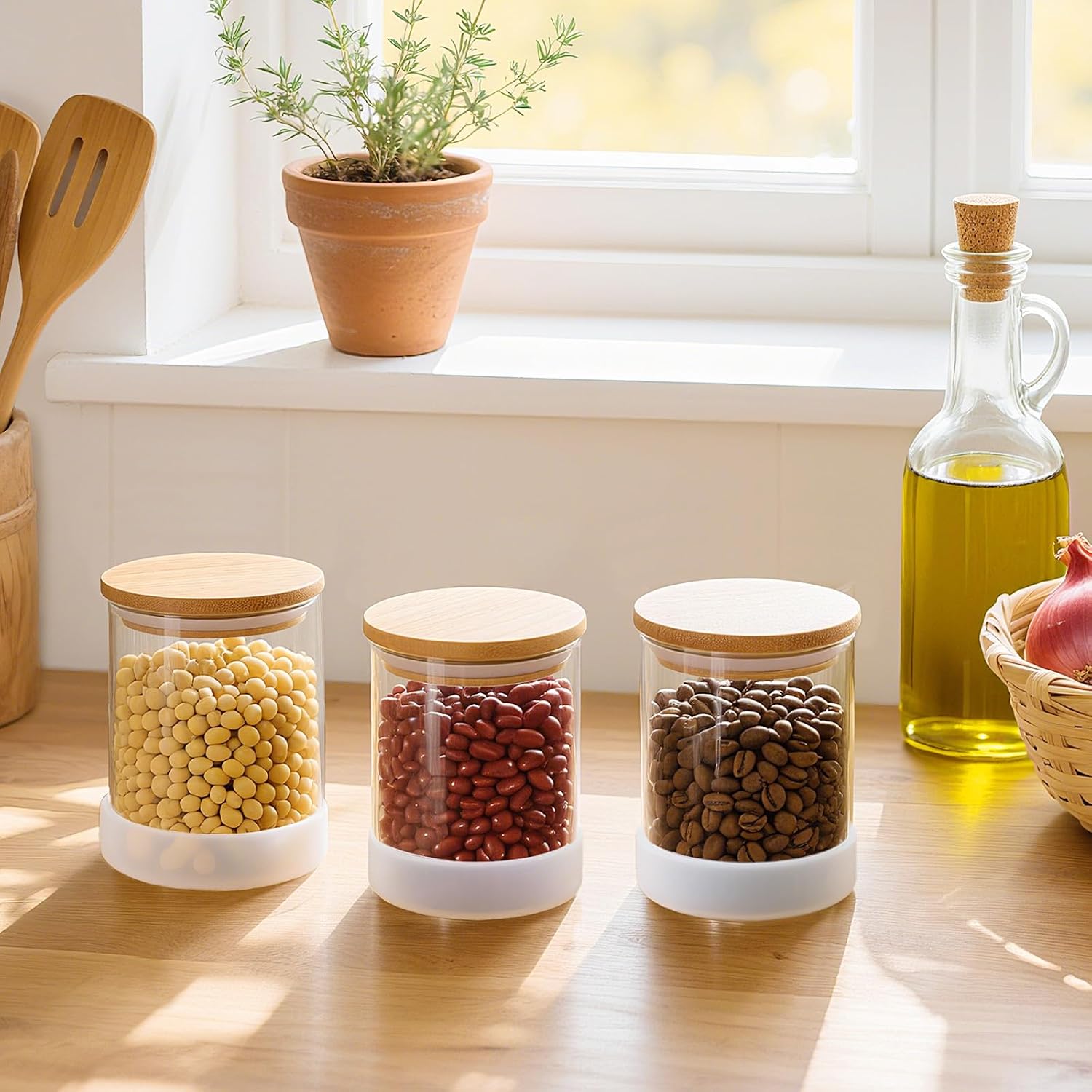 Round Glass Jars With Bamboo Lids