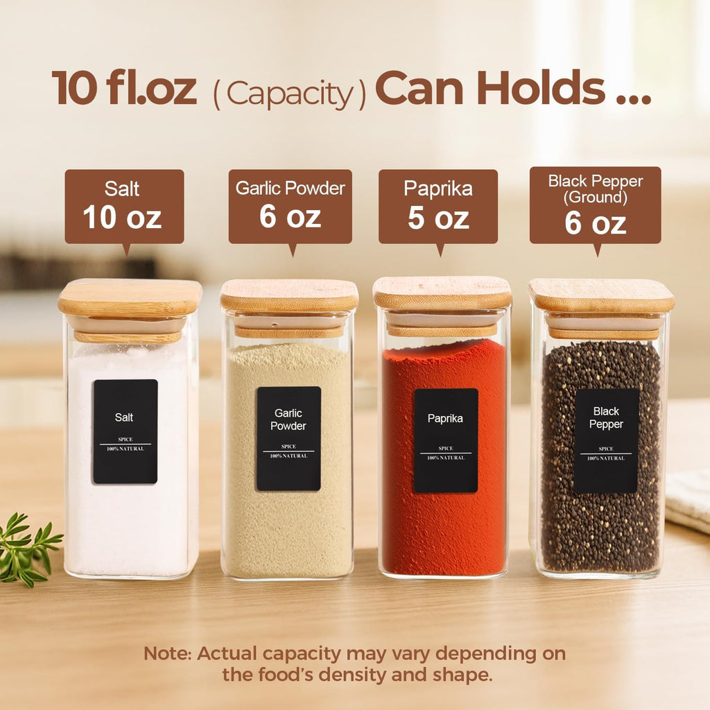 Square Glass Spice Jars Bamboo Lids