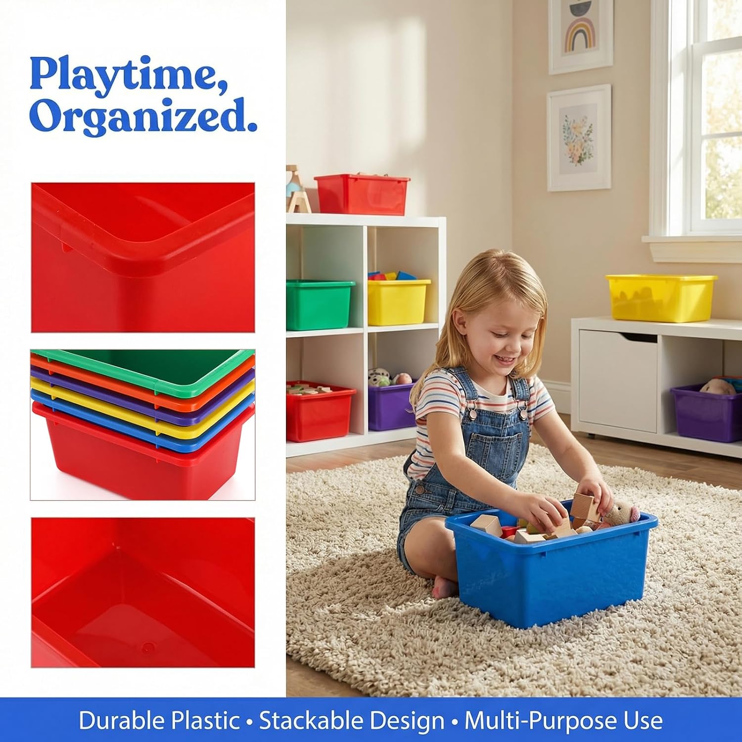 Stackable Plastic Cubby Storage Organizer Bins