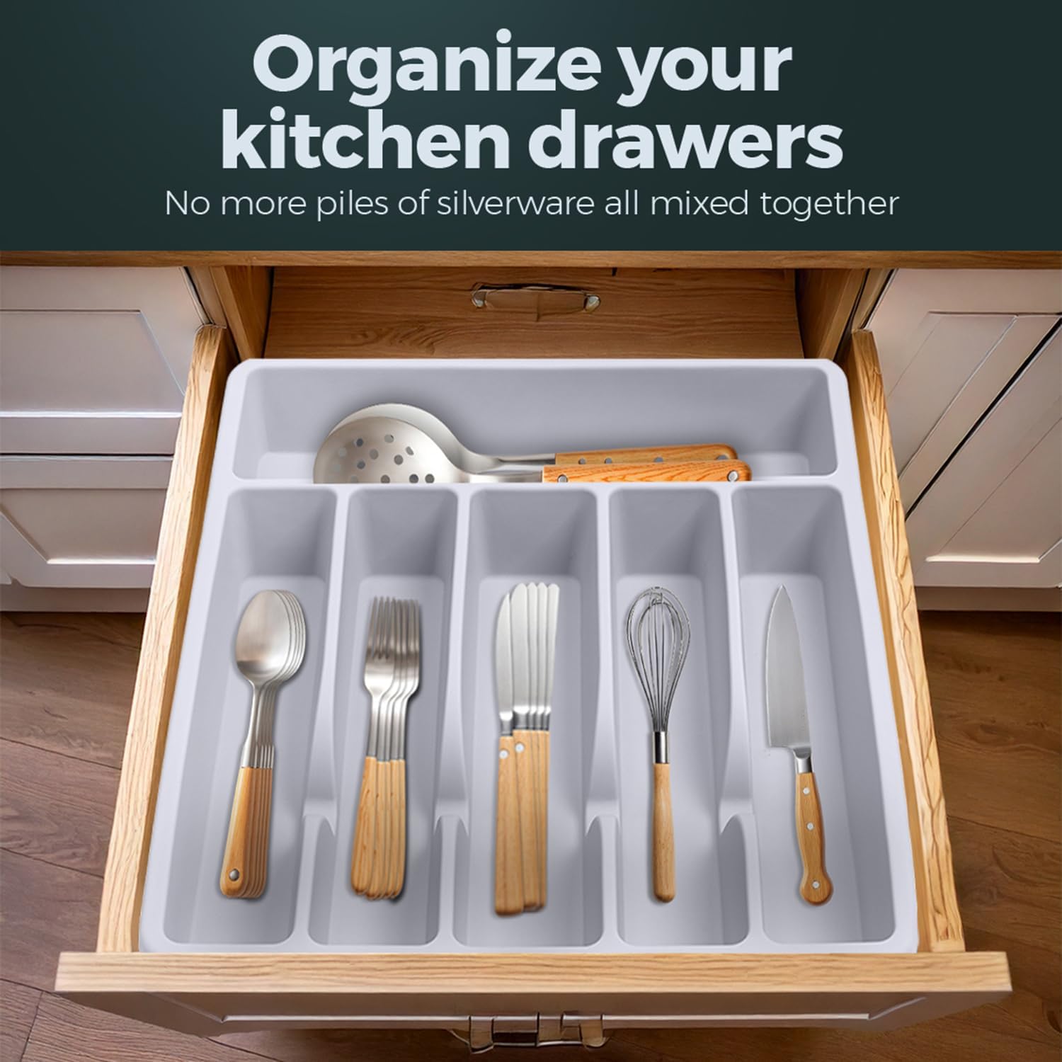 Non‑Slip Silicone Cutlery Drawer Organizer