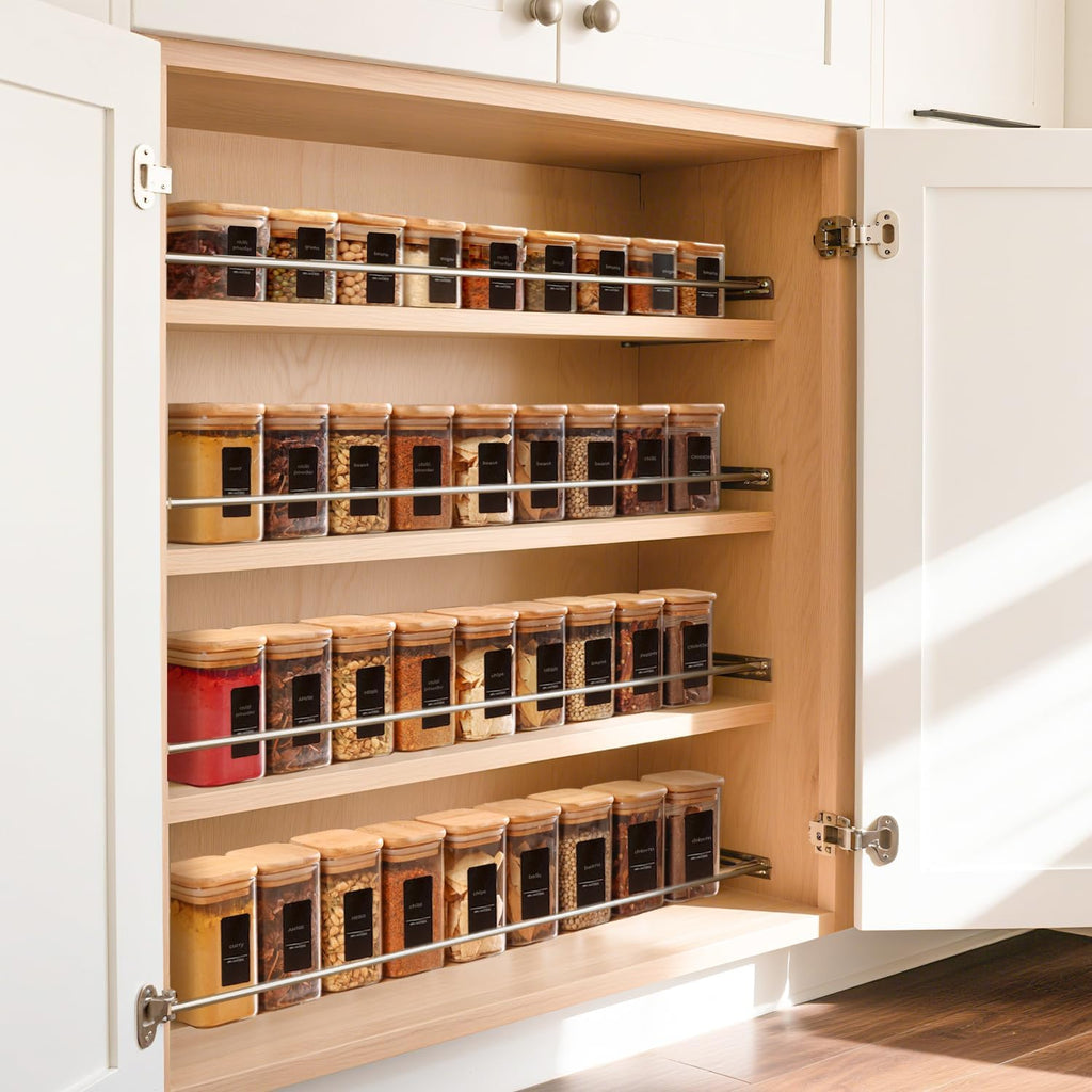 Square Glass Spice Jars Bamboo Lids