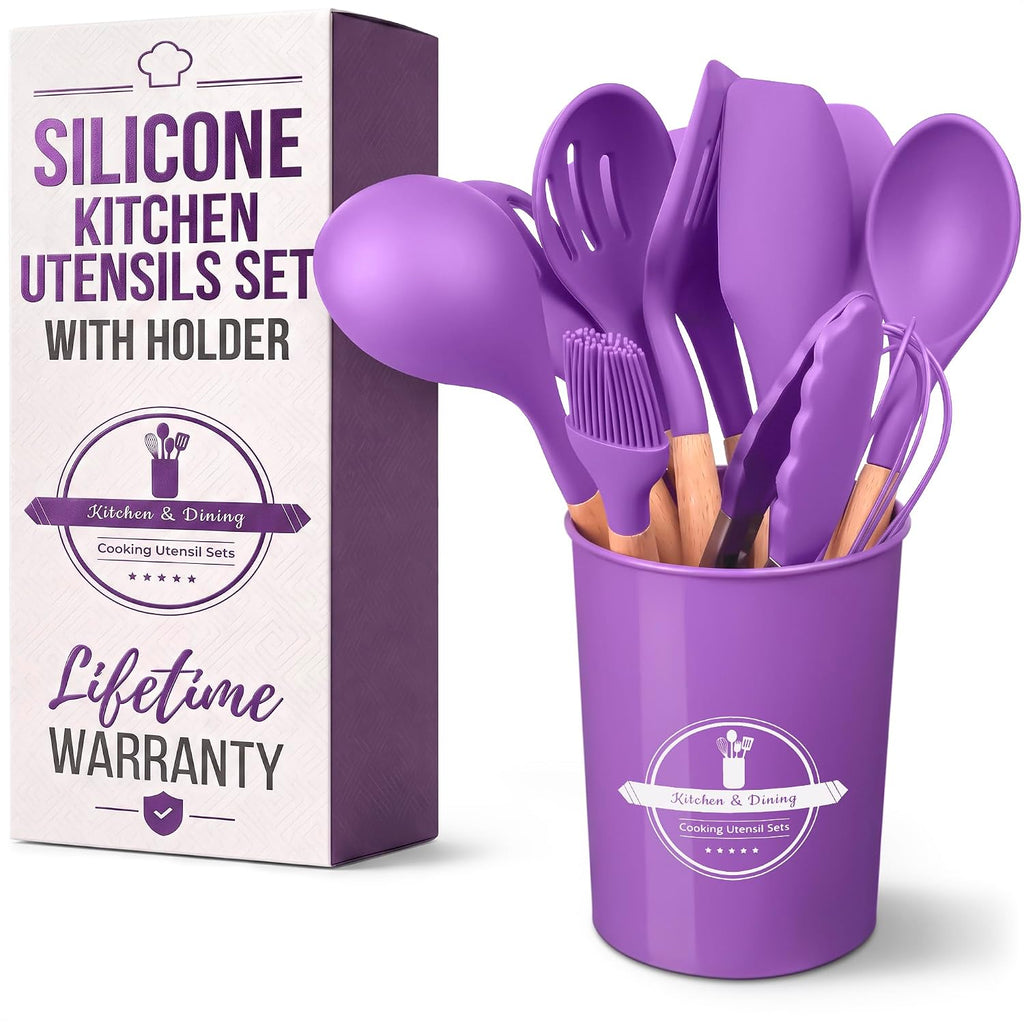 Purple Silicone Kitchen Utensils With Holder