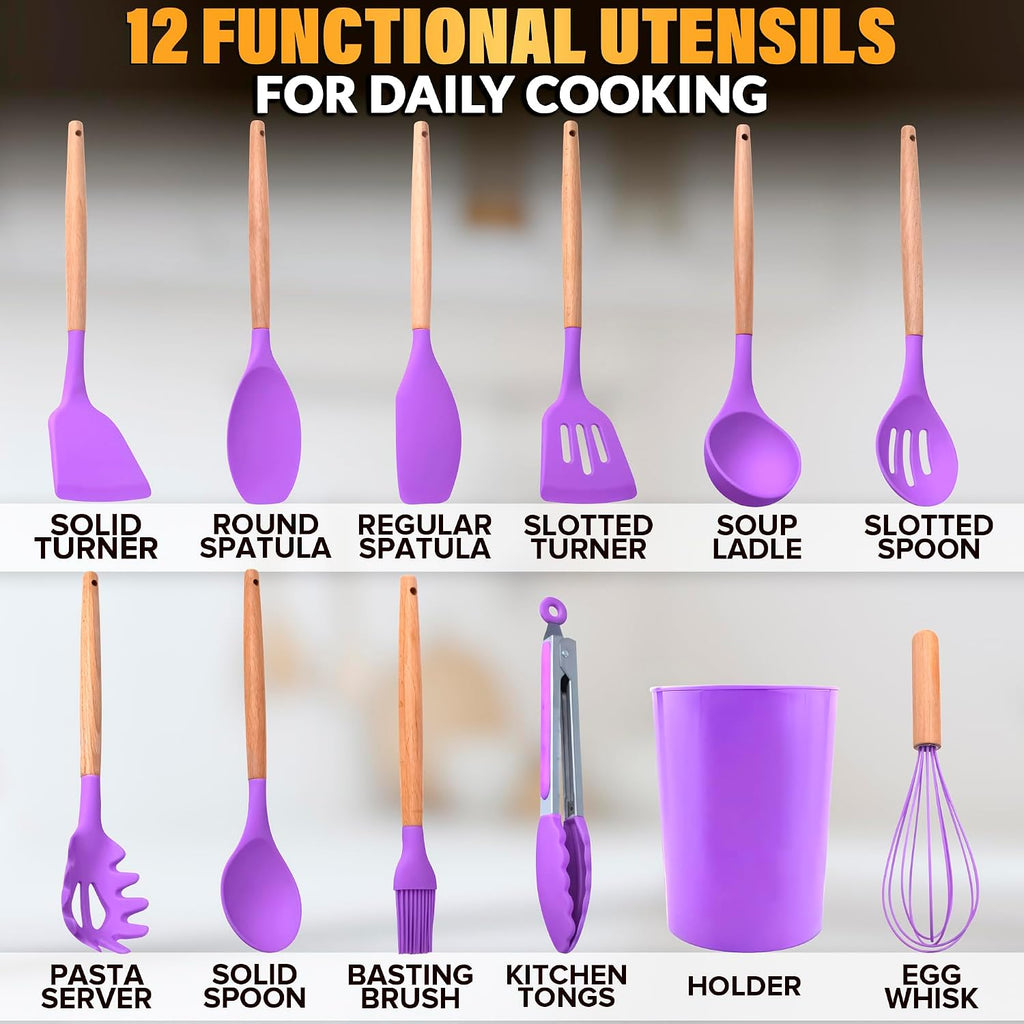 Purple Silicone Kitchen Utensils With Holder