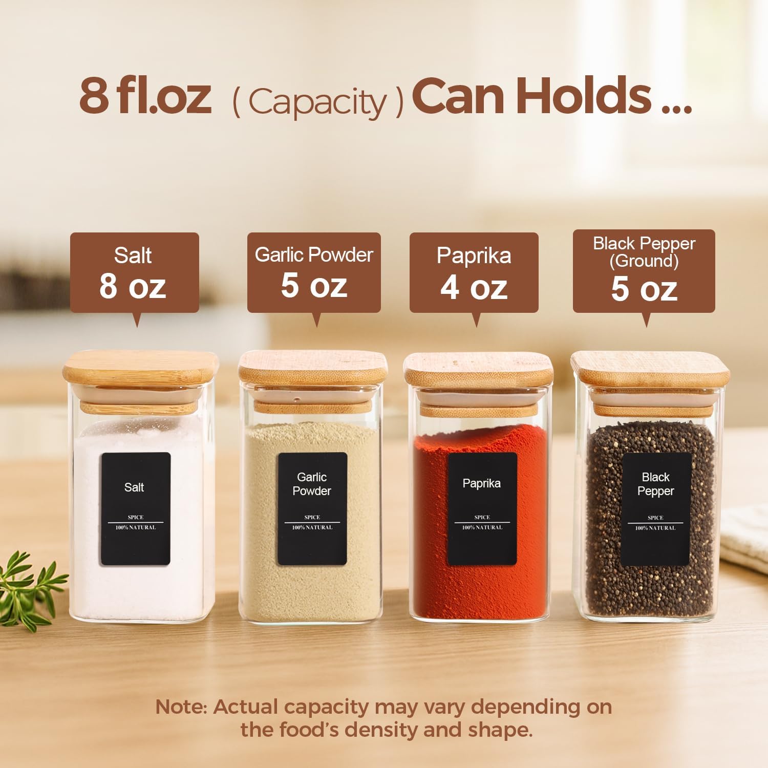 Square Glass Spice Jars Bamboo Lids