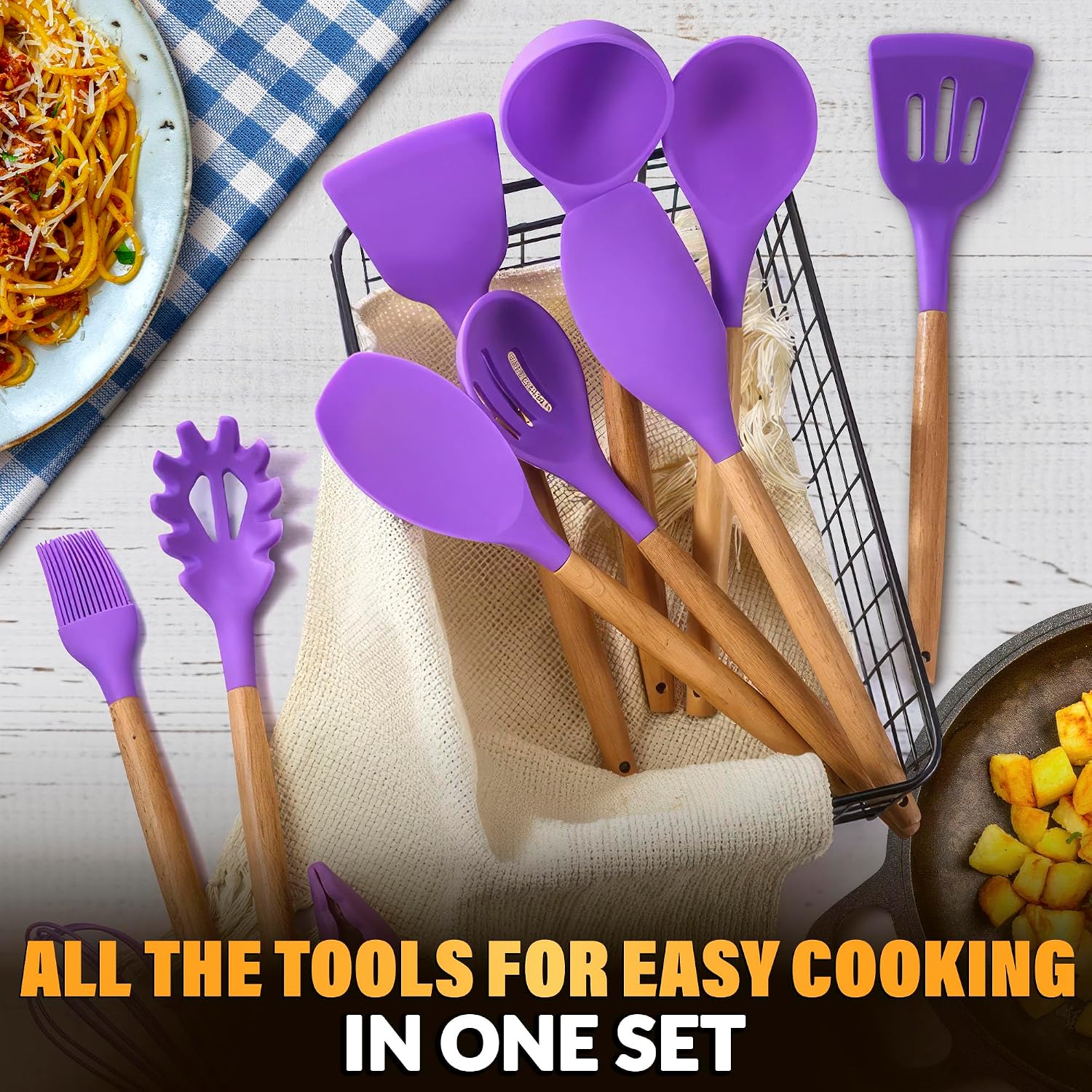 Purple Silicone Kitchen Utensils With Holder