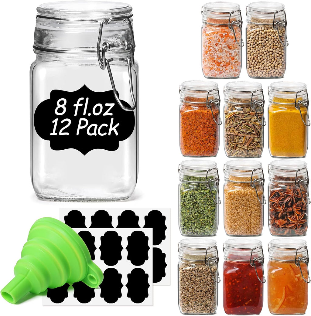 Square Glass Spice Jars with Labels