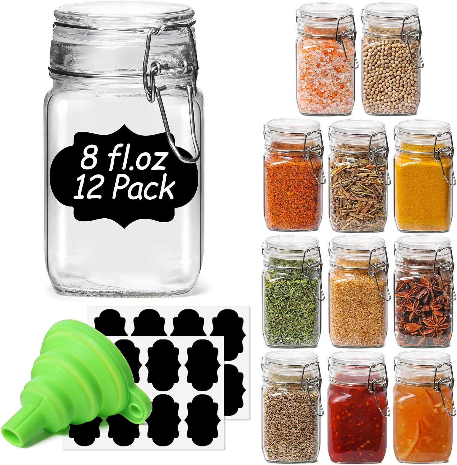 Square Glass Spice Jars with Labels