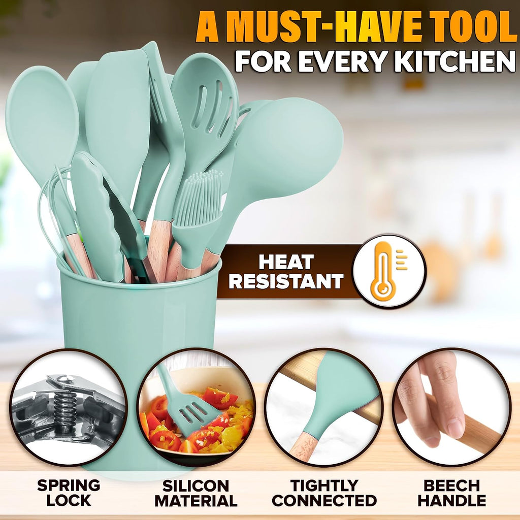Silicone Kitchen Utensils Set With Holder