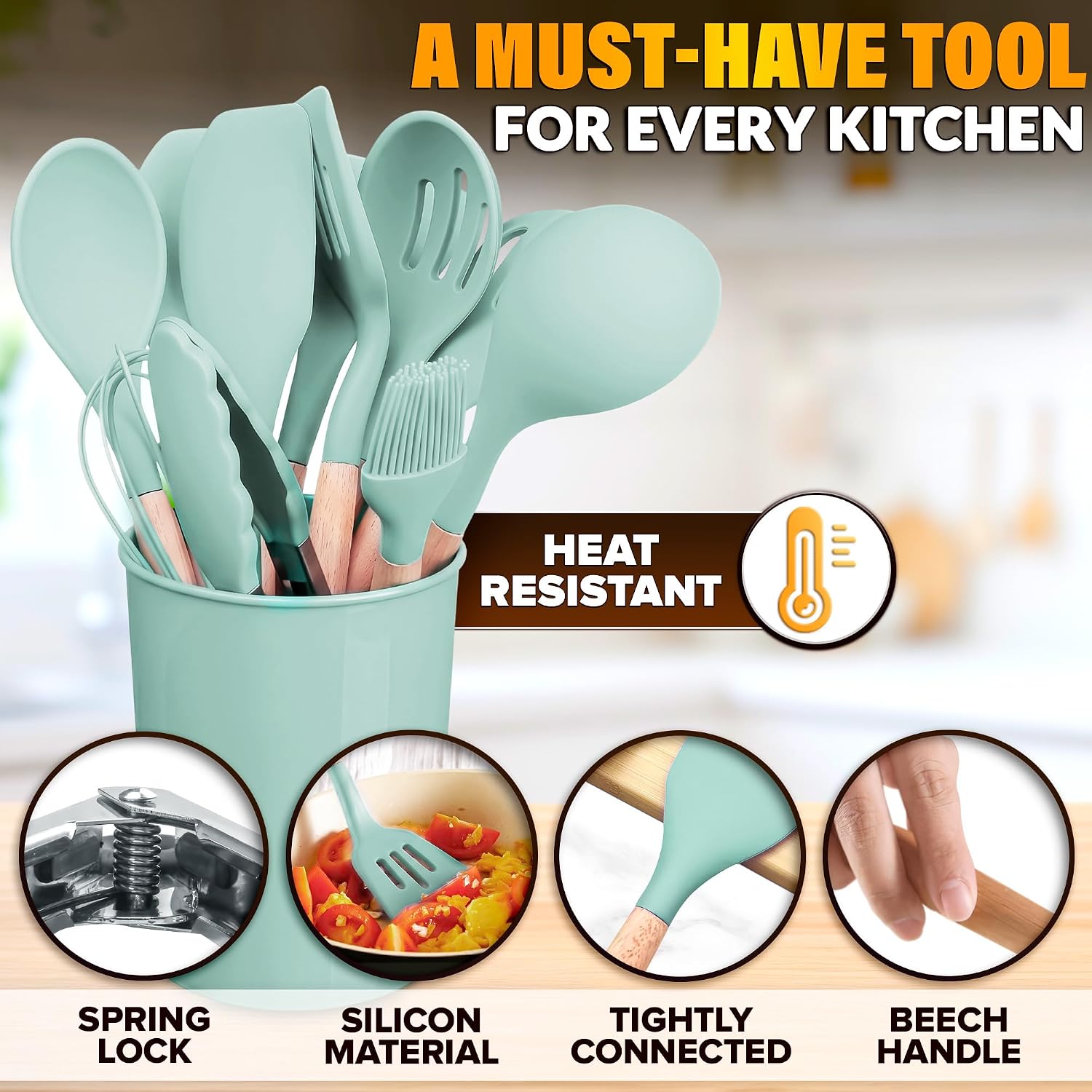 Silicone Kitchen Utensils Set With Holder