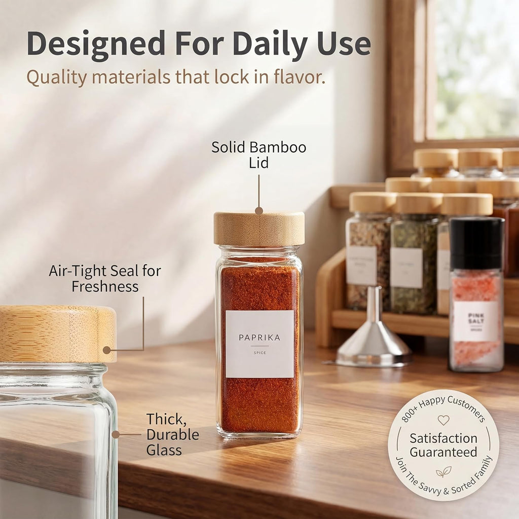Glass Spice Jars with Bamboo Lids