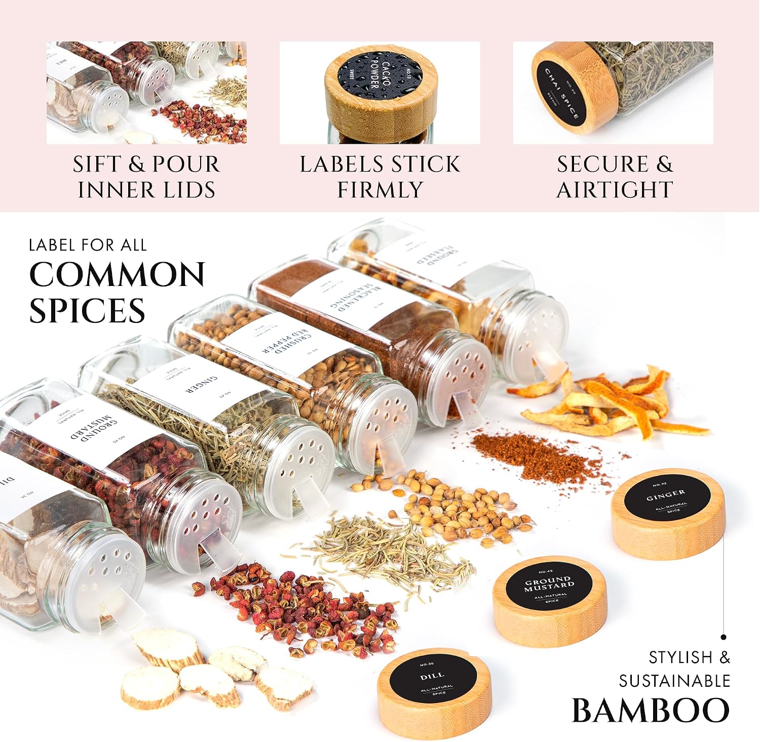 Glass Spice Jars With Bamboo Lids