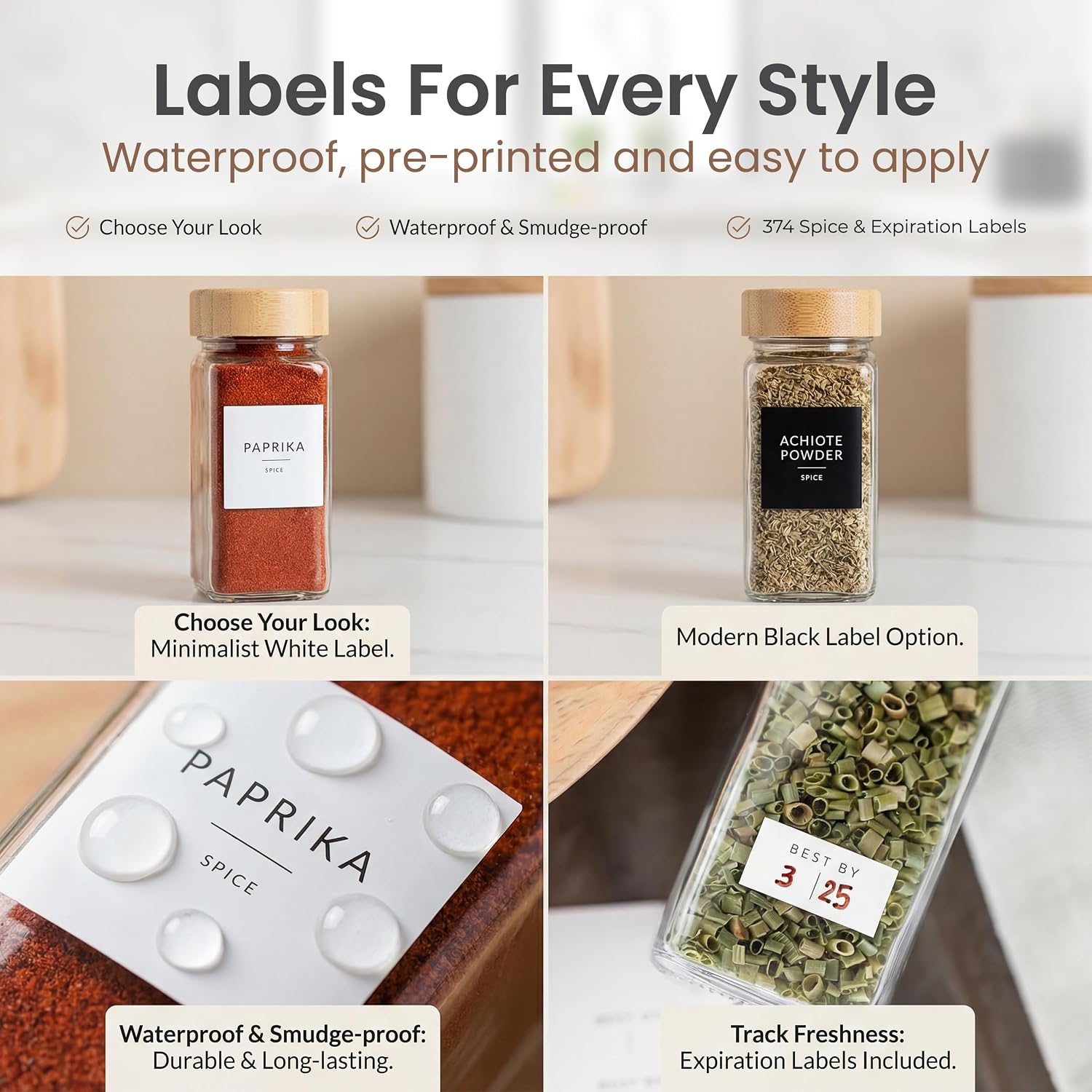 Glass Spice Jars with Bamboo Lids