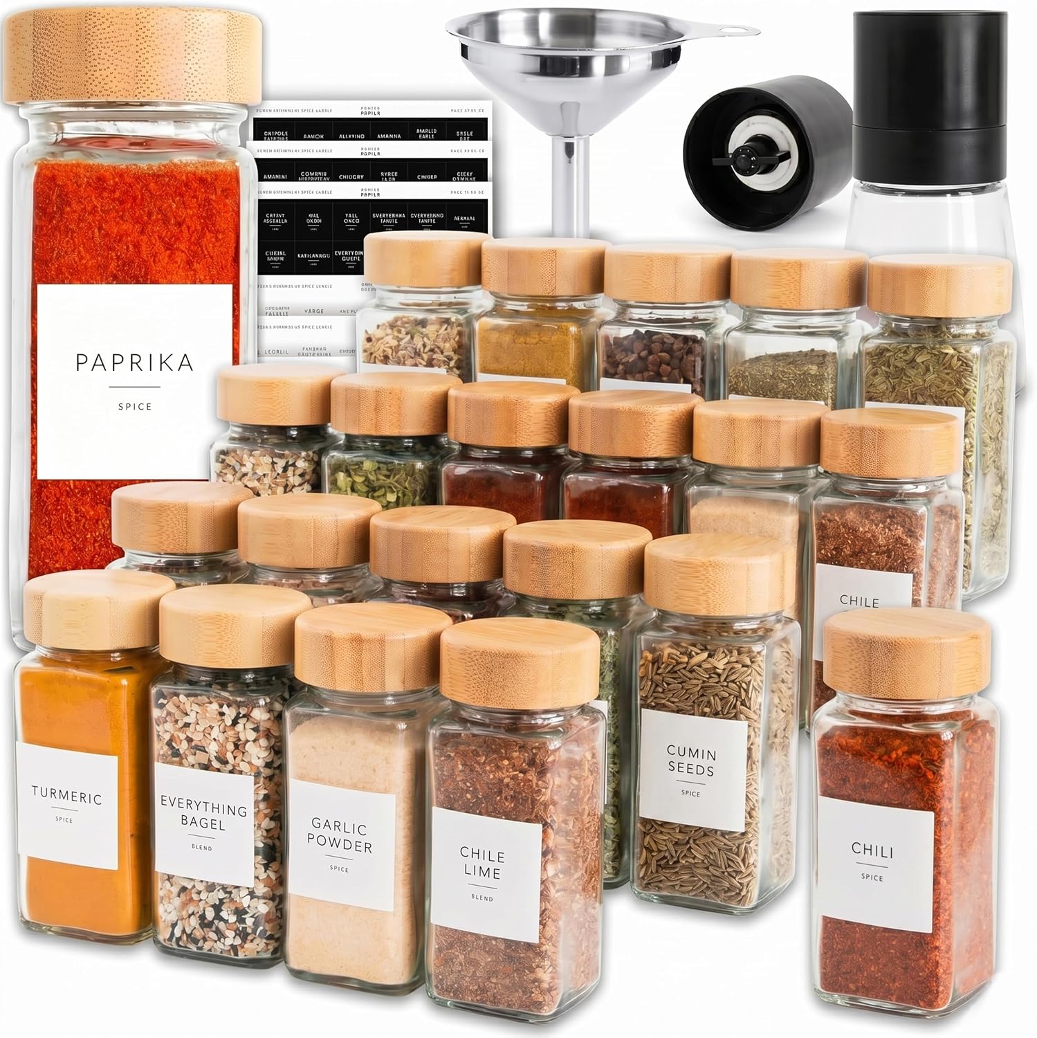 Glass Spice Jars with Bamboo Lids
