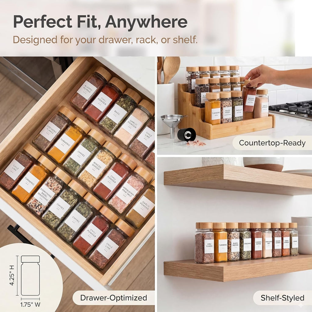 Glass Spice Jars with Bamboo Lids