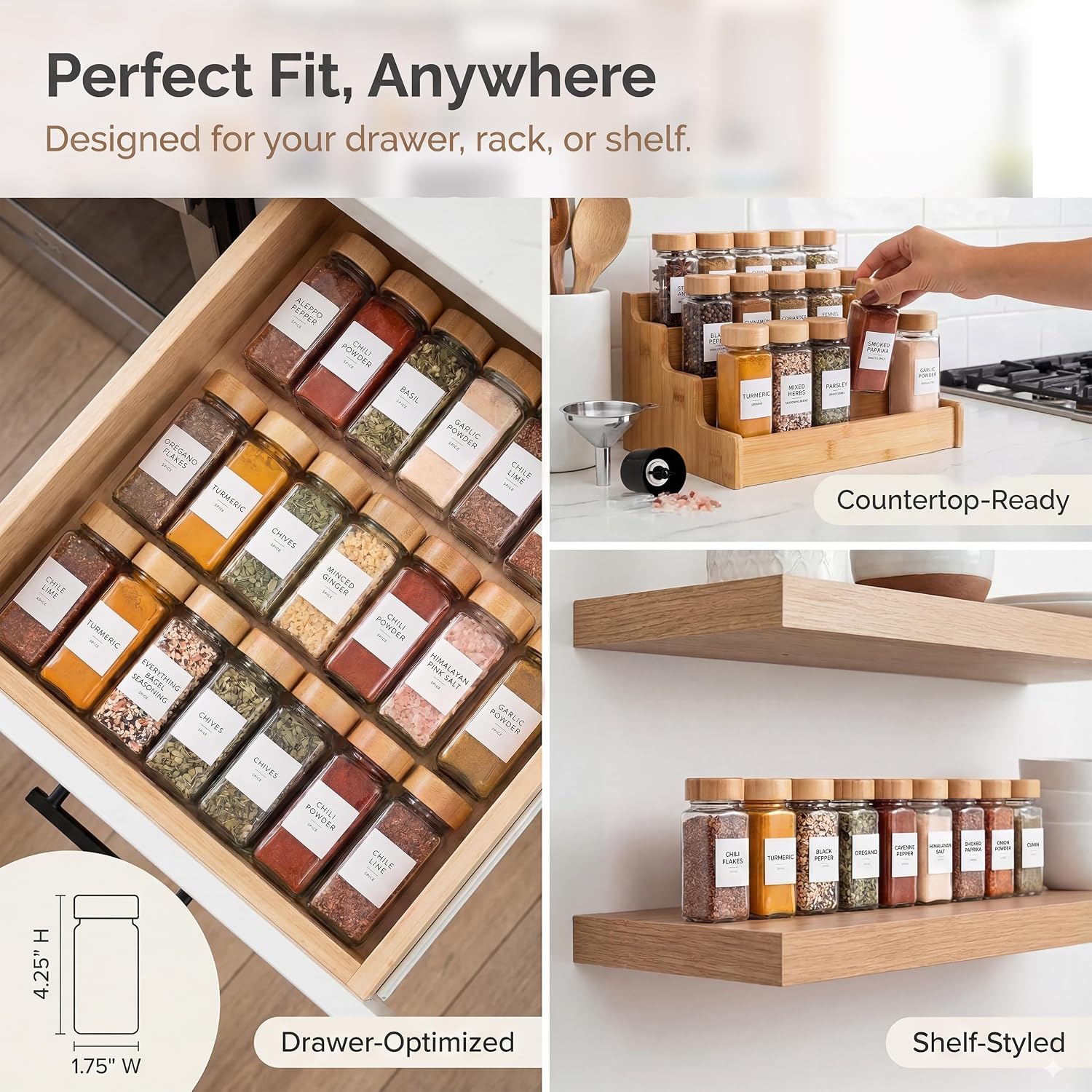 Glass Spice Jars with Bamboo Lids