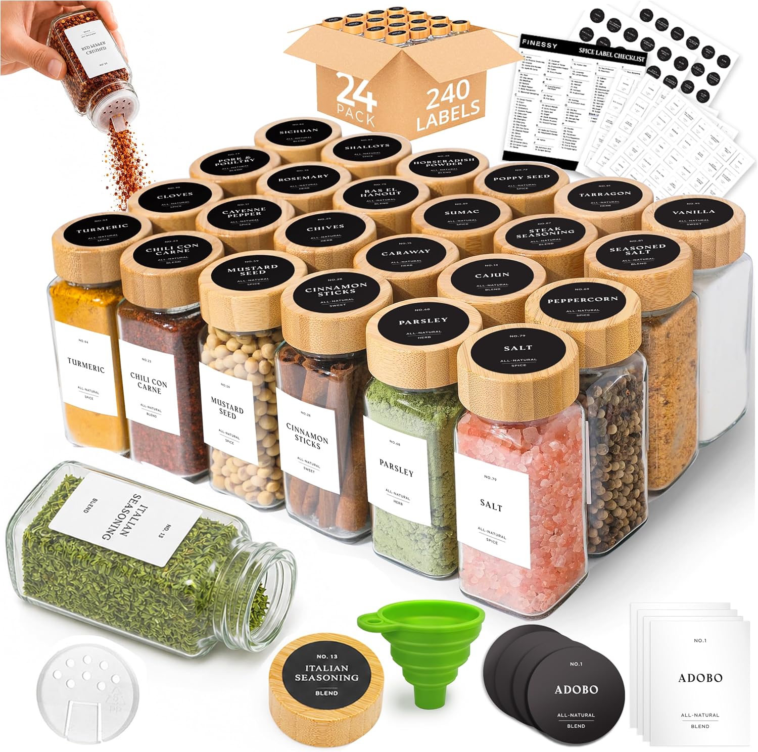 Glass Spice Jars With Bamboo Lids